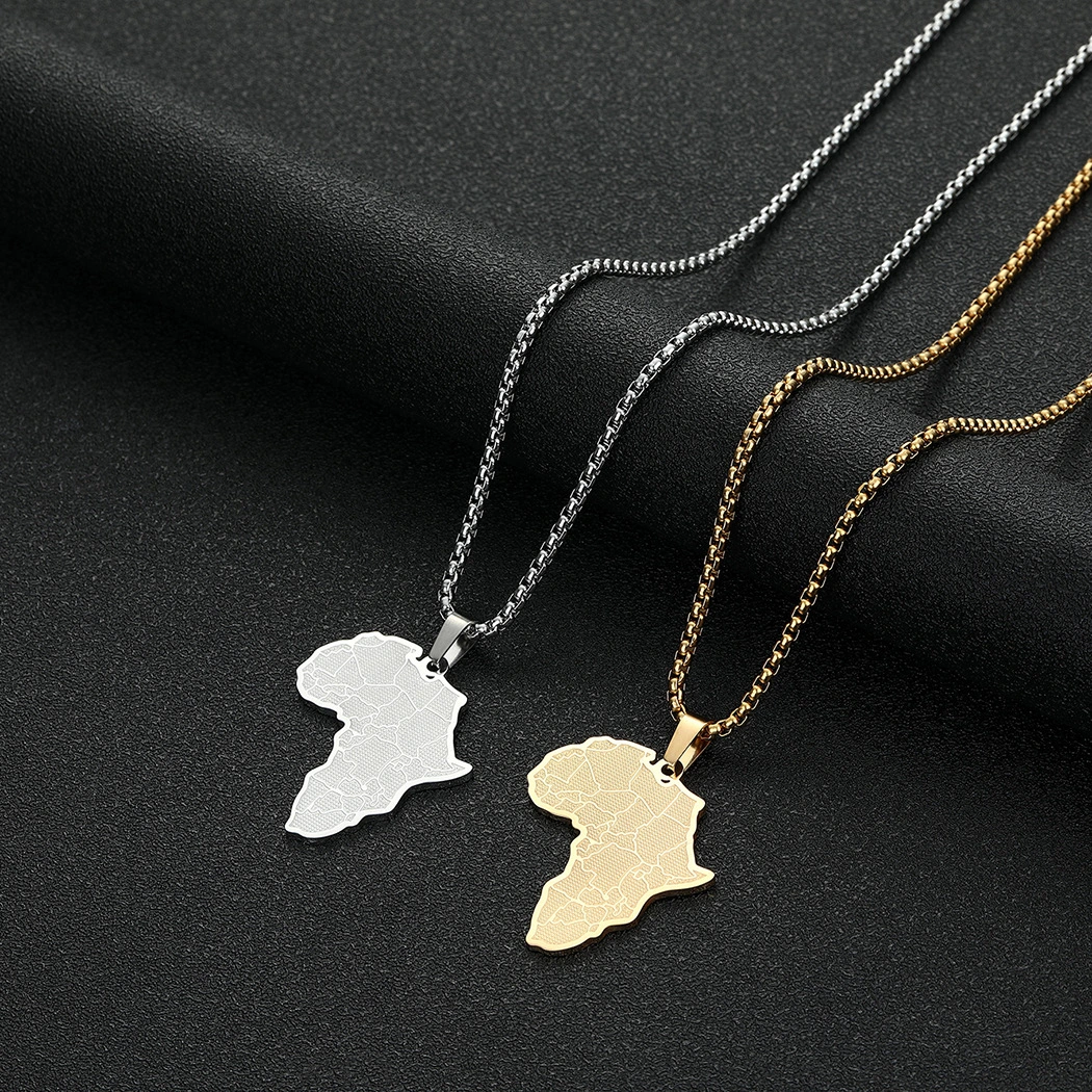 Stainless Steel Africa Map Pendant Necklace