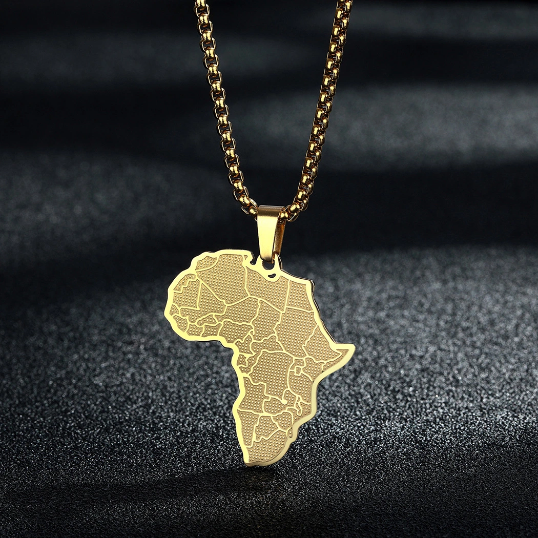 Stainless Steel Africa Map Pendant Necklace