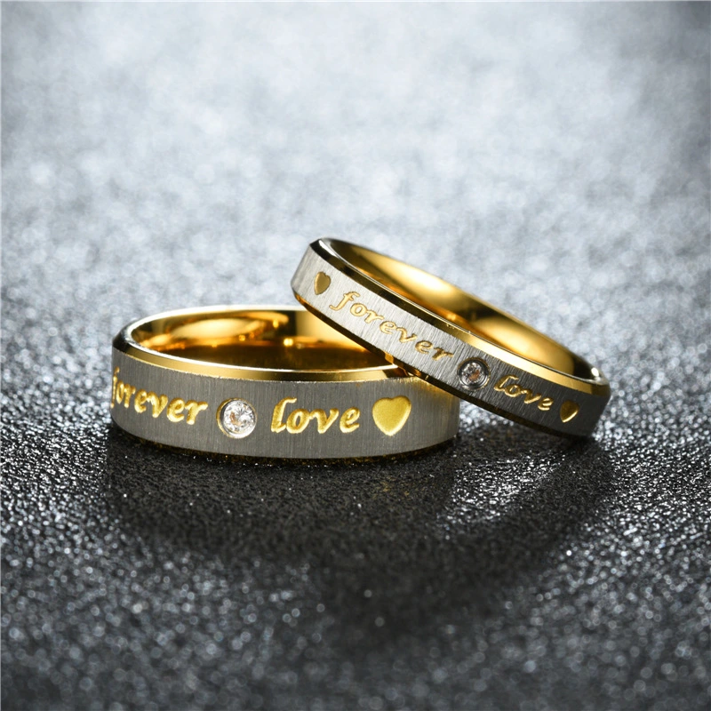 Diamond-encrusted Couple Beveled Gauze Forever Love Ring