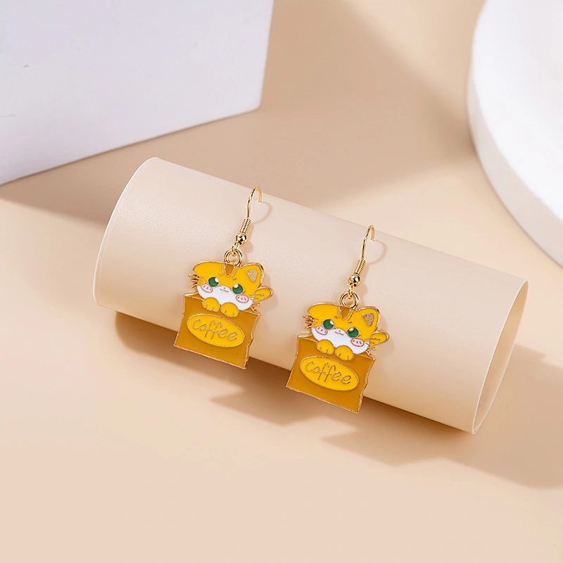 Dripping Oil Cartoon Animal Earrings Creative Cat