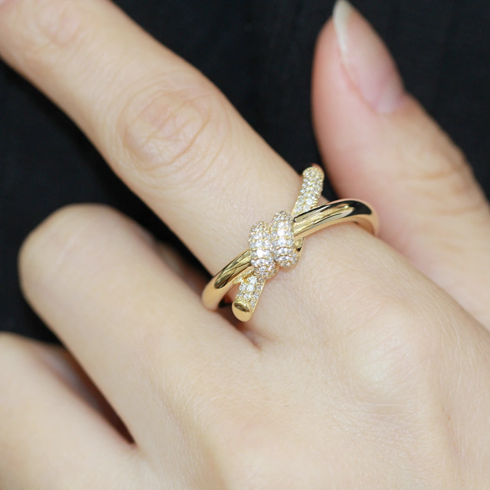 Gold Plated Knotted Diamond Adjustable Ring