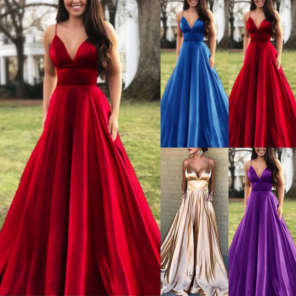 European And American New Women's V-neck Suspender Evening Dress