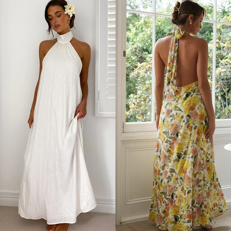 Fashion Halter Neck Back Long Dress