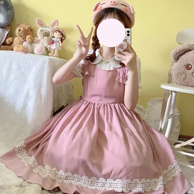 Sweet And Cute Original Design Lolita Solid Color Suspender Jsk Summer Dress