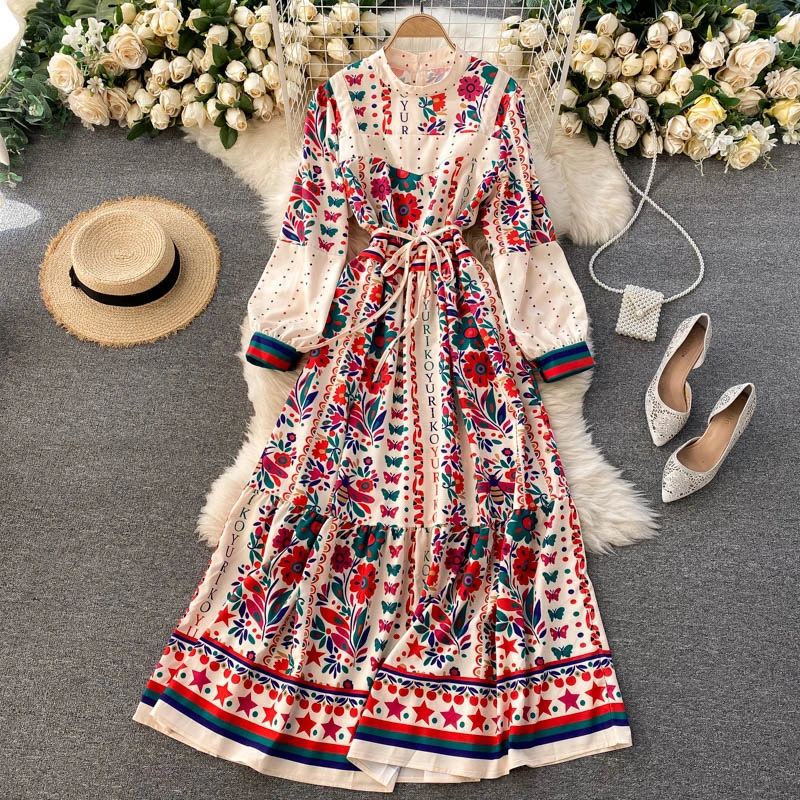Long Vintage Print Dress Skirt