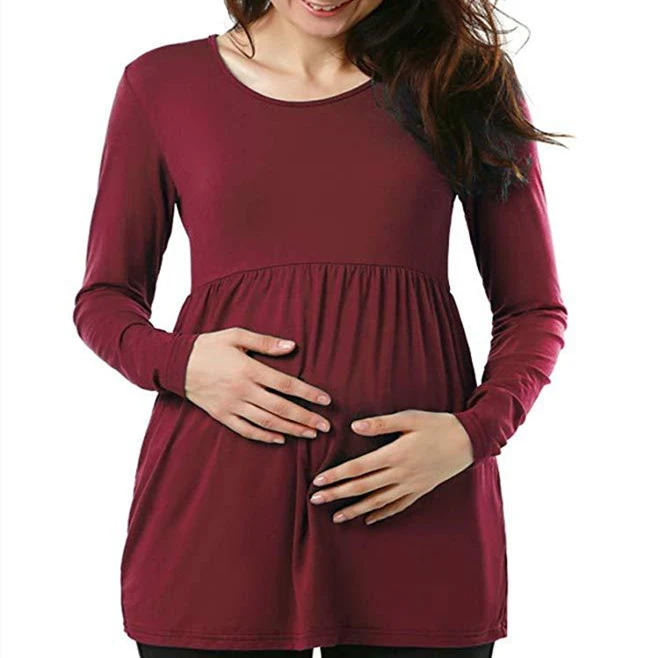 New Solid Color Round Neck Maternity Dress