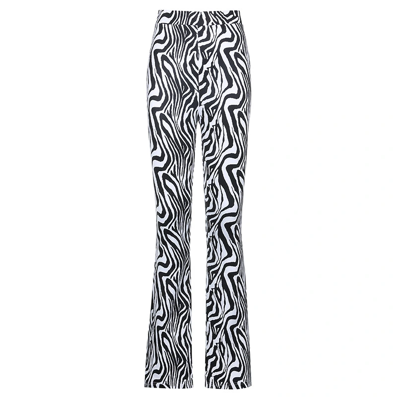 Animal Black And White Striped High Waist Casual Wide-Leg Pants