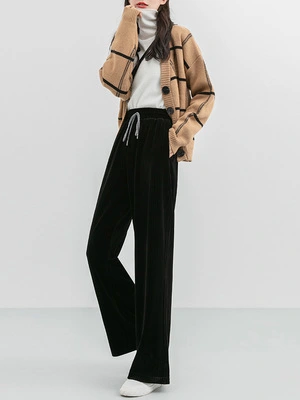 Gold velvet wide leg pants