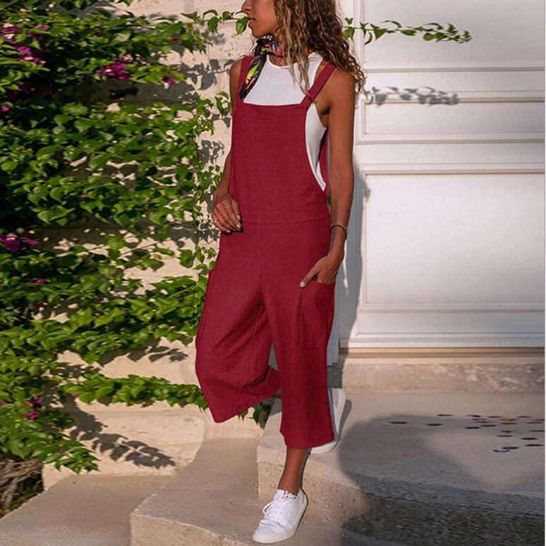 Cotton and linen overalls women's casual loose long