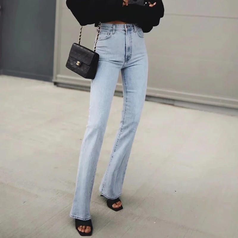 European And American Ins Retro Slim Micro Flare Jeans Women