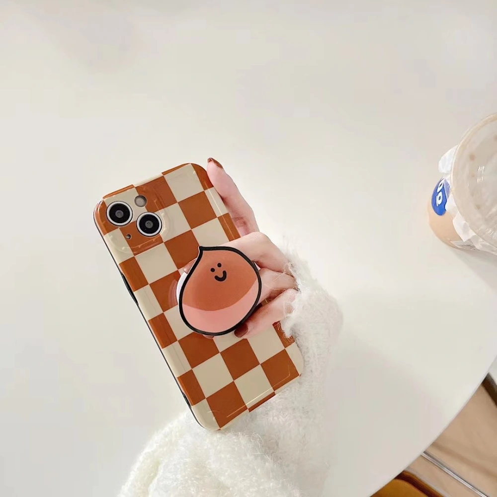 TPU Checkerboard Orange Stand Phone Case