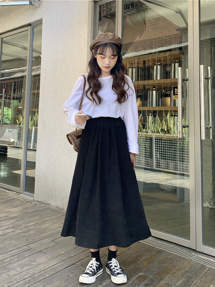 Midlength Small Black High Waist Aline Allmatch Long Skirt Women