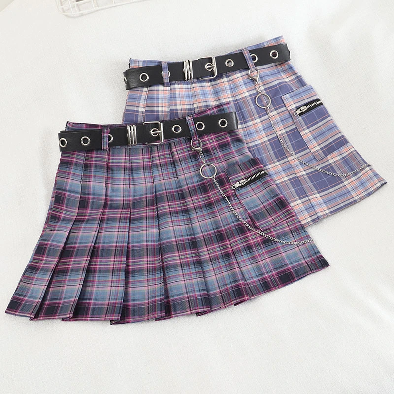 Gradient Plaid High Waist Slim Pleated A-line Skirt Women