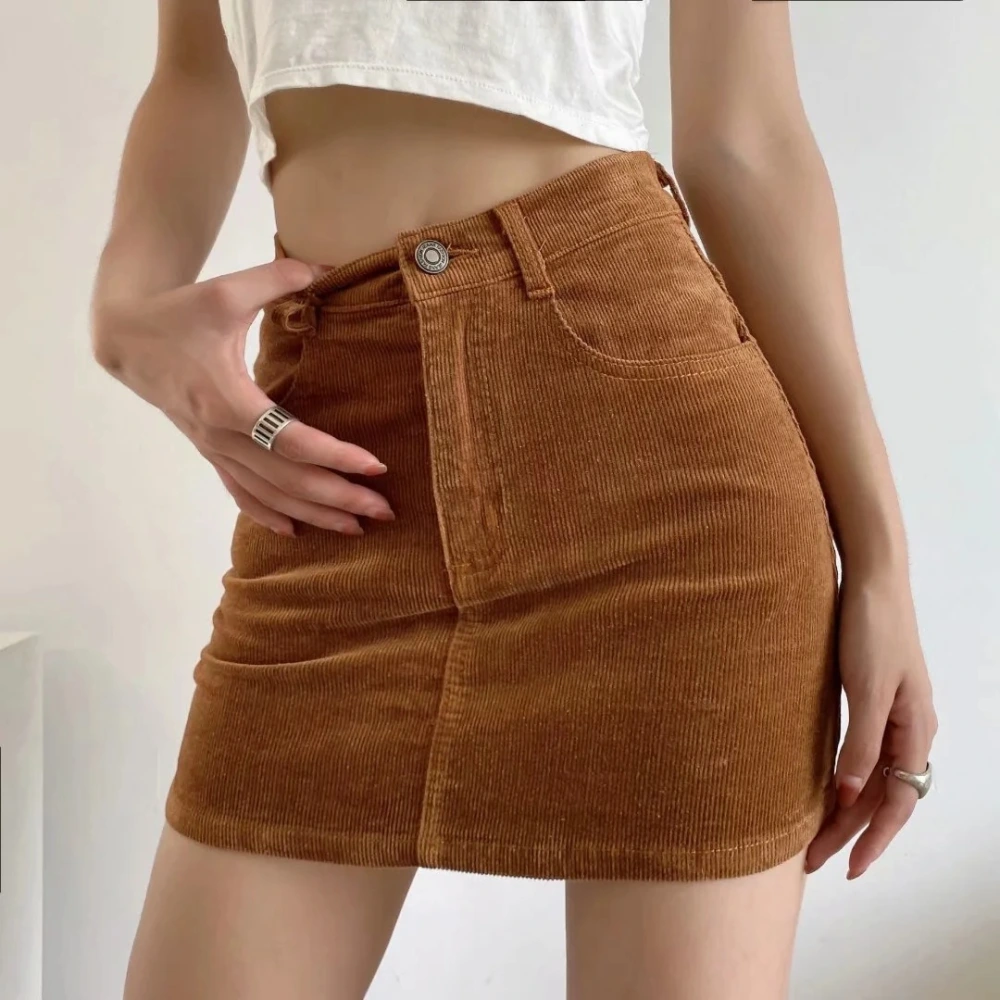 All-match A-line Women's High Waist Slim Corduroy Skirt