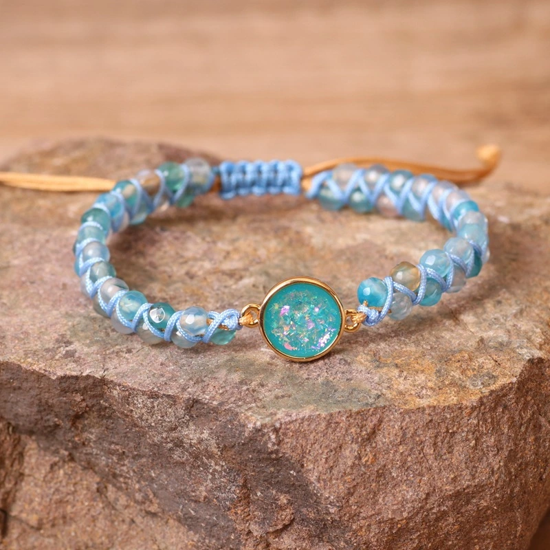 New Double Braided Blue Stone Bead Bracelet