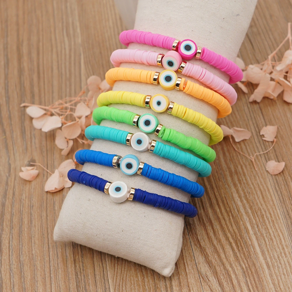 New Solid Color Soft Pottery 6mm Bracelet Eyes Bohemian