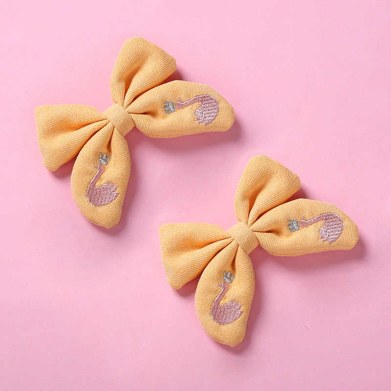 Beautifully Embroidered Cotton Children's Bow Hair Clip