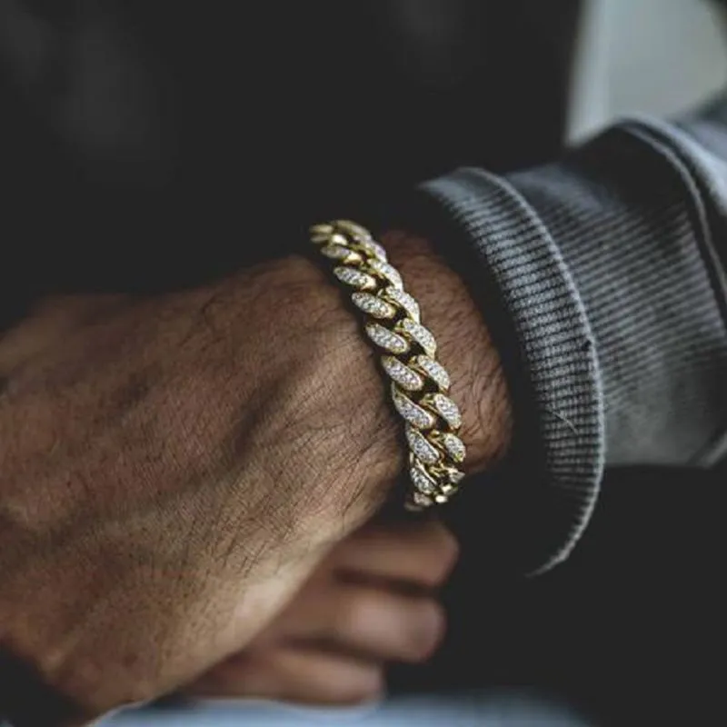 Men's Cuban Bracelet With Bling Rhinestone Finish