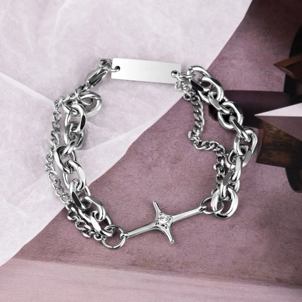 Titanium Vintage Star Cross Double Bracelet