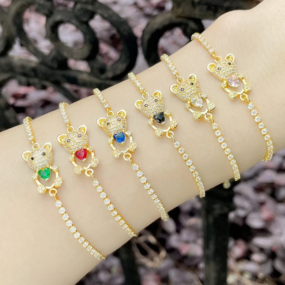 Women's Colored Zircon Love Bear Bracelet