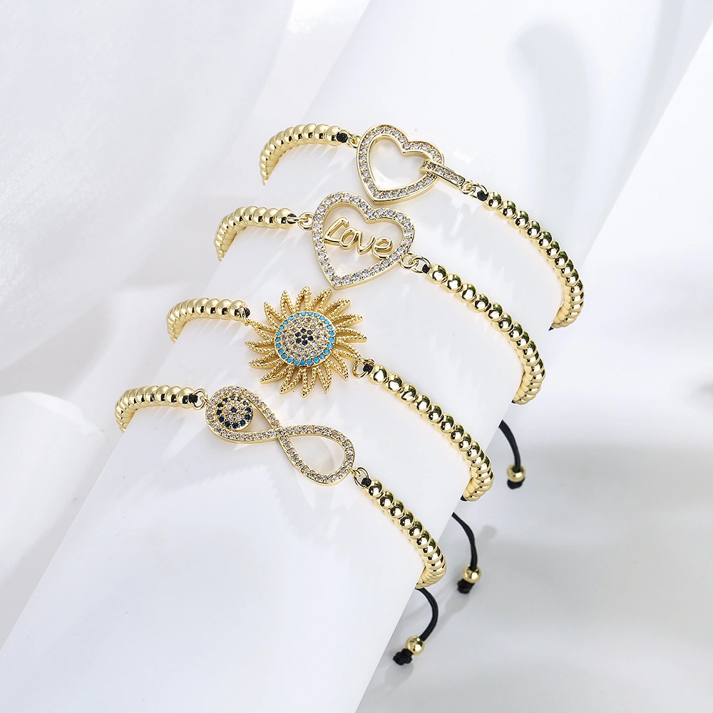 Copper Plated 18K Gold Zircon Love Sun Flower Bracelet