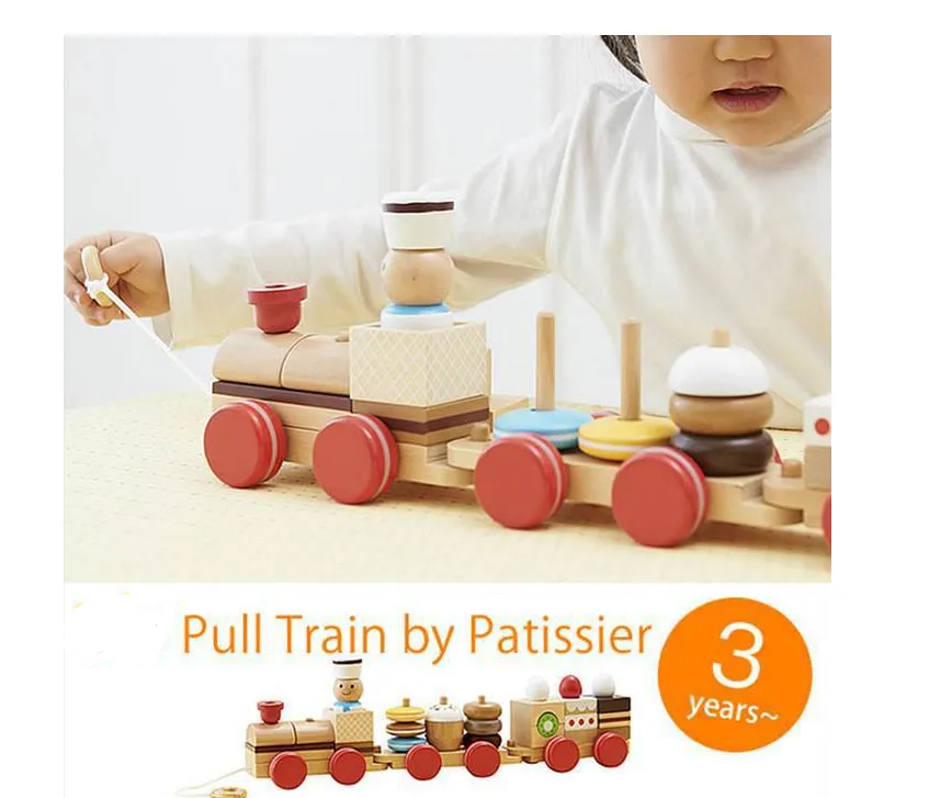 Snacks stacked with building blocks to pull three trains