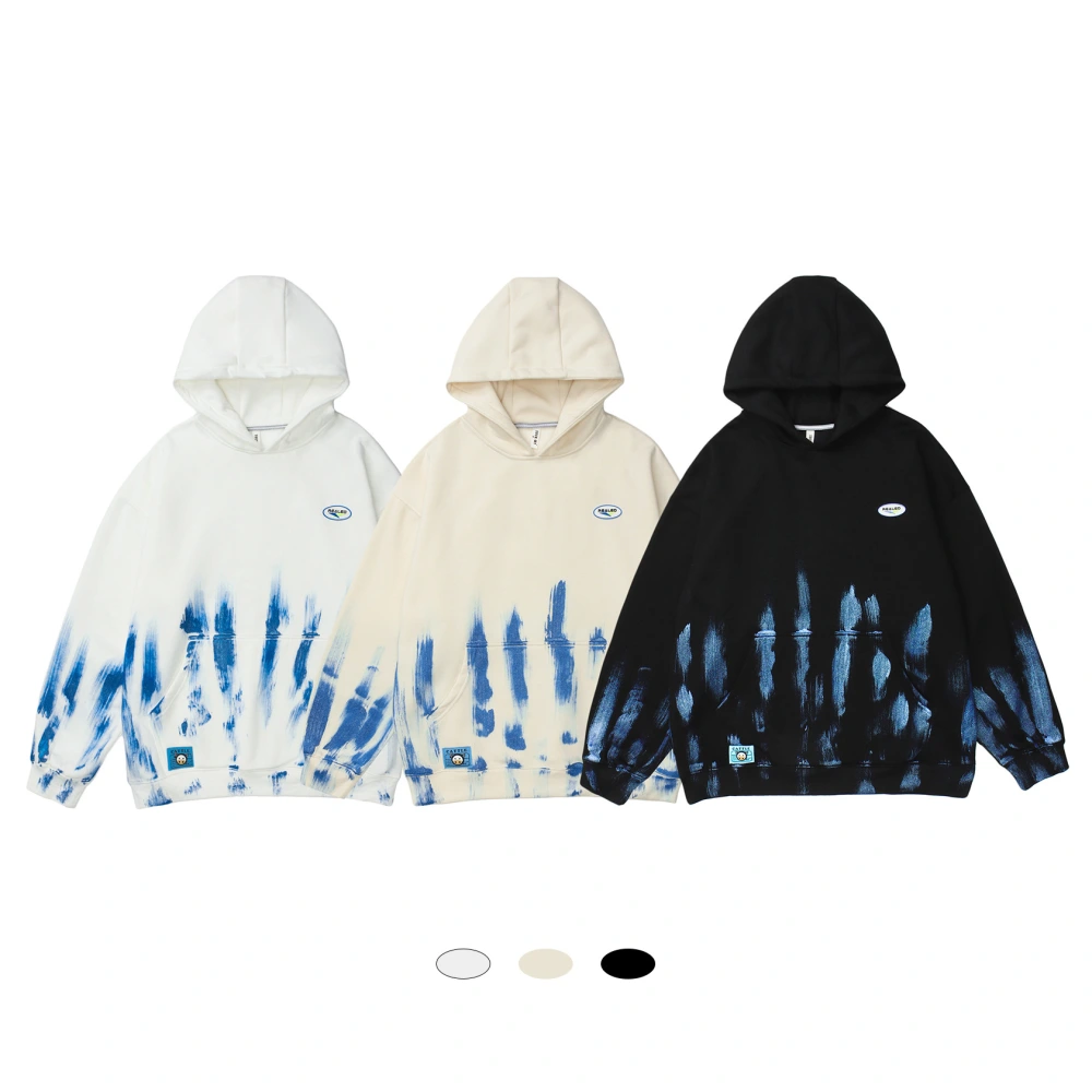 Chinese Style Trendy Tie-dye Loose Hooded Plus Fleece Sweater