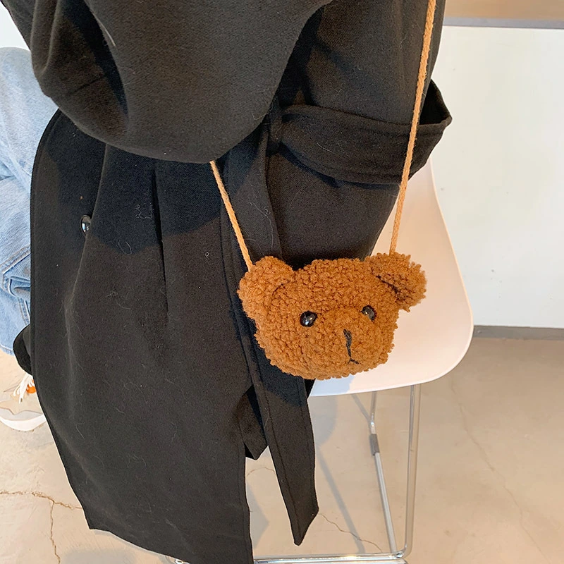 Plush One Shoulder Cartoon Bear Head Crossbody Bag