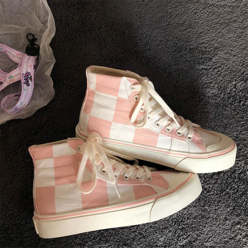 Women's Plaid High Top Canvas Shoes
