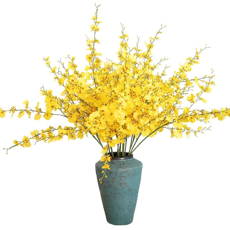 Factory Wholesale Simulation Dancing Orchid Indoor Decoration Vase Flower Arrangement Wenxinlan Simulation Flower Yellow Dancing Orchid