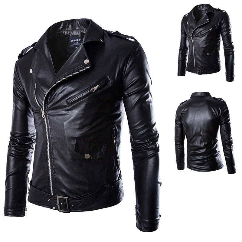 Motorcycle Slim-fit Leather Coat Men's Leather Jacket Coat British