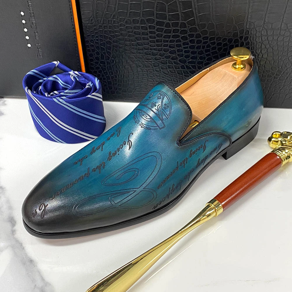 Italian Style Hand-painted Letters Men's Leather Dress Shoes Casual Shoes