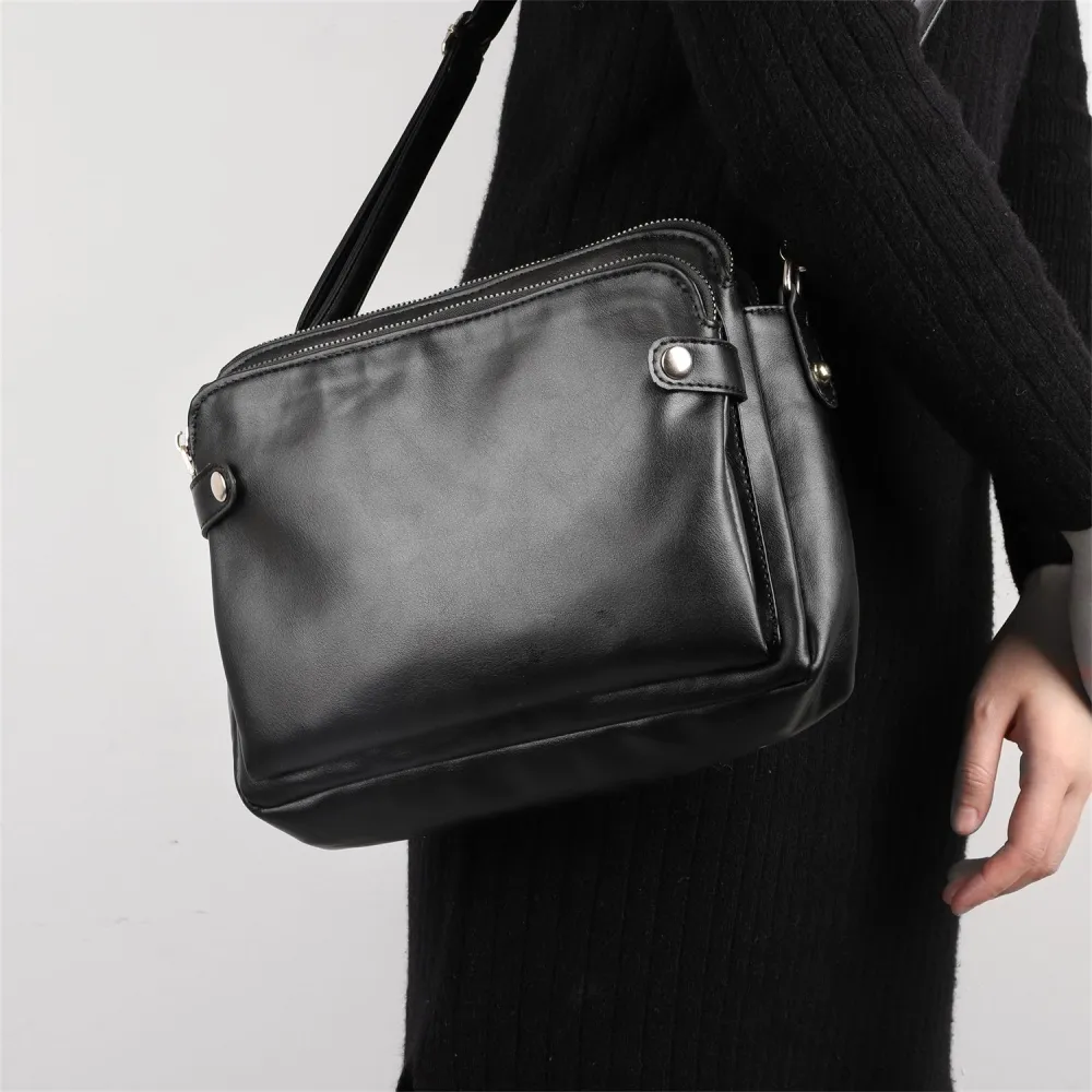 New Three Layer Leather Messenger Bag