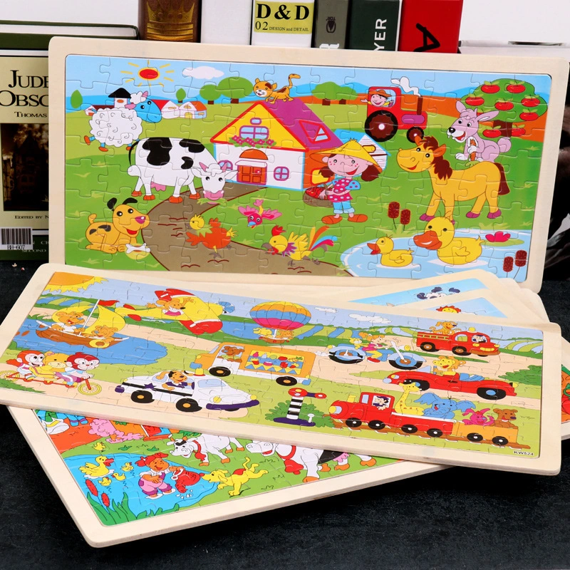 Children's Wooden Puzzle 96 Pieces Cartoon Animal Puzzle Toy