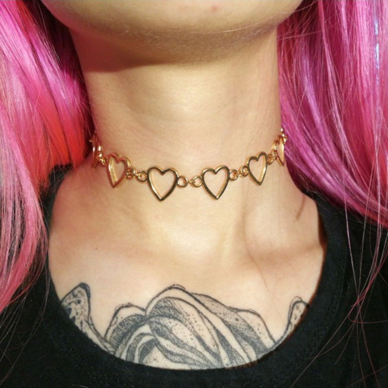 Hollow Korean Sweet Love Heart Choker Statement Girlfriend Gift Cute Bicolor Necklace Jewelry