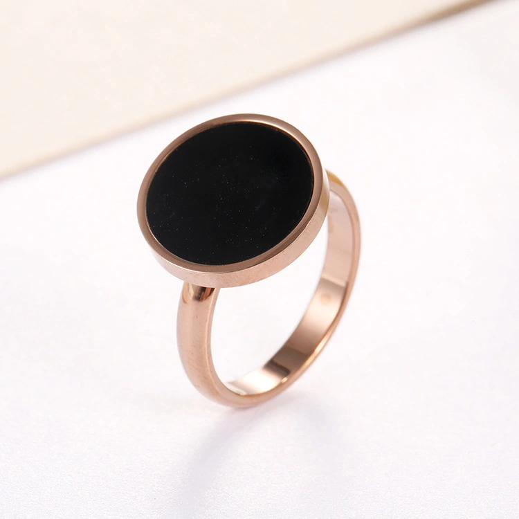 Black Shell Smooth Couple Ring Titanium Steel Rose Gold