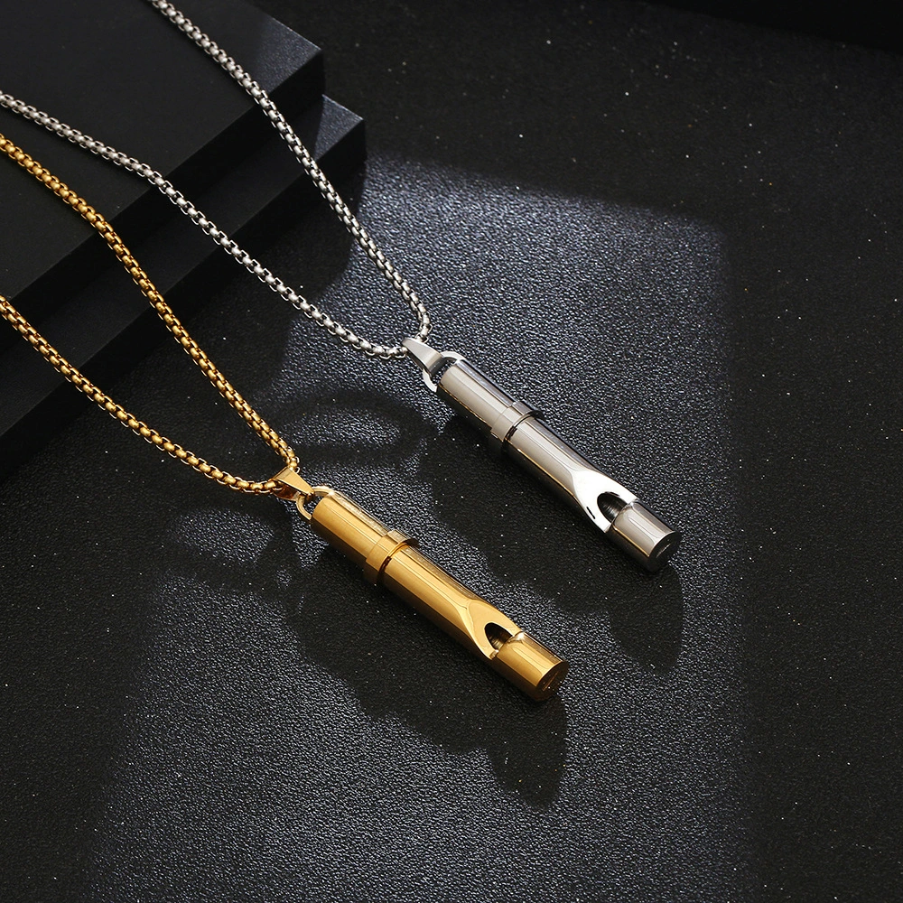 Blowable Whistle Necklace Men's And Women's Titanium Steel Whistle Pendant Sweater Chain