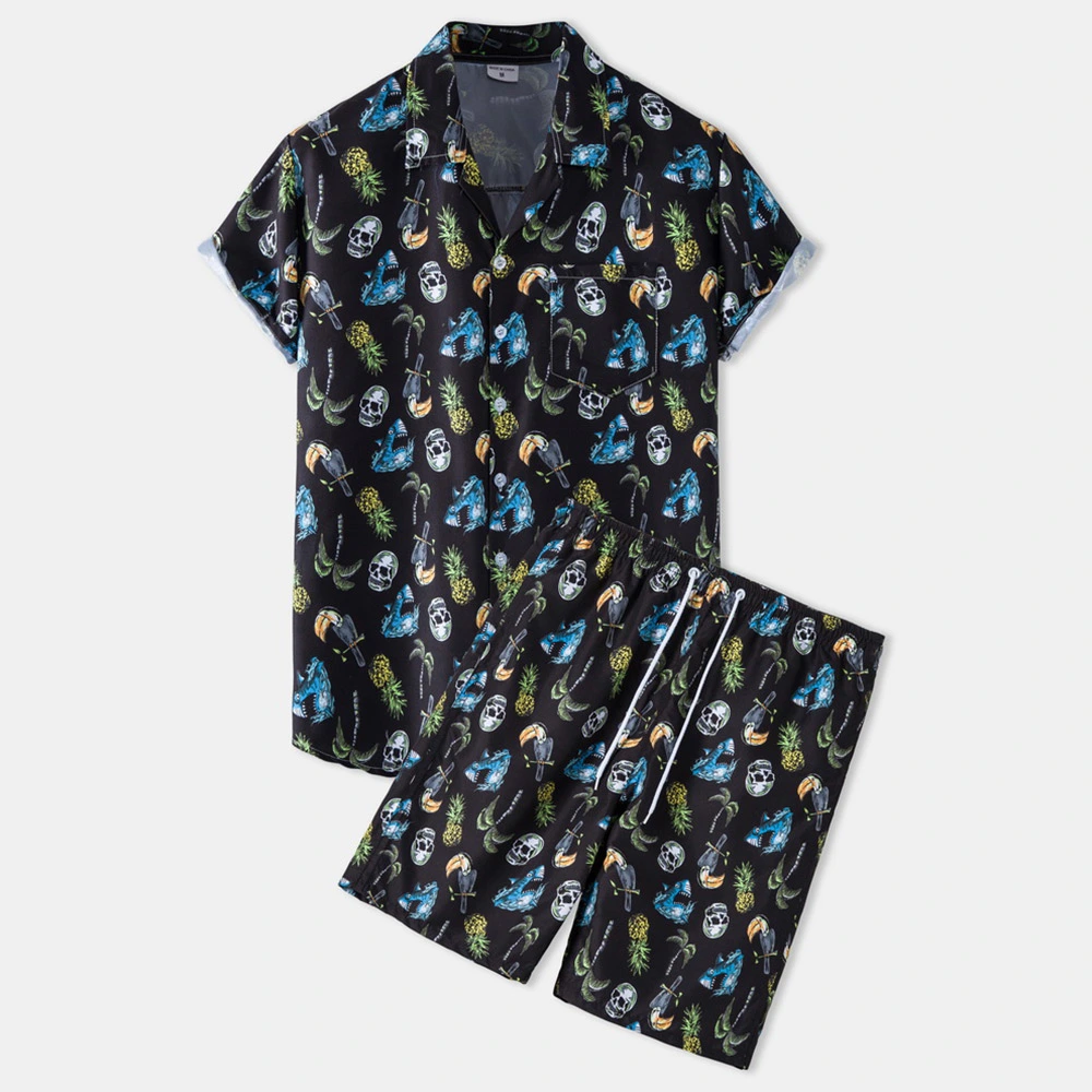 Men's Hawaiian Fashion Cuban Collar Shirt Shorts Set