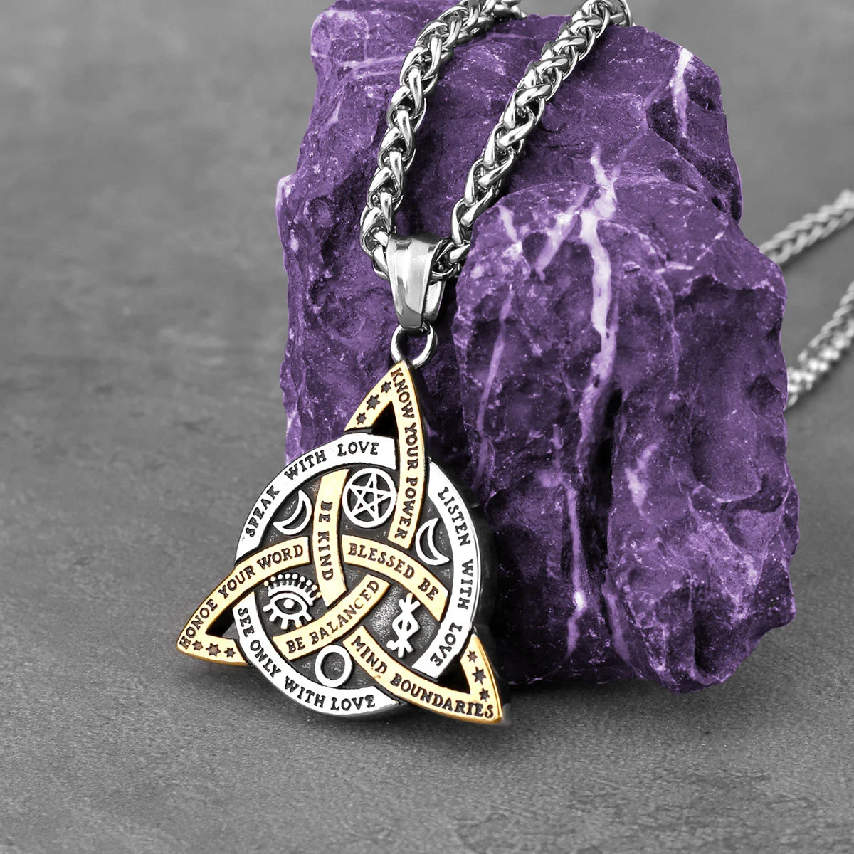 Nordic Vintage Triangle Stainless Steel Pendant Necklace For Men