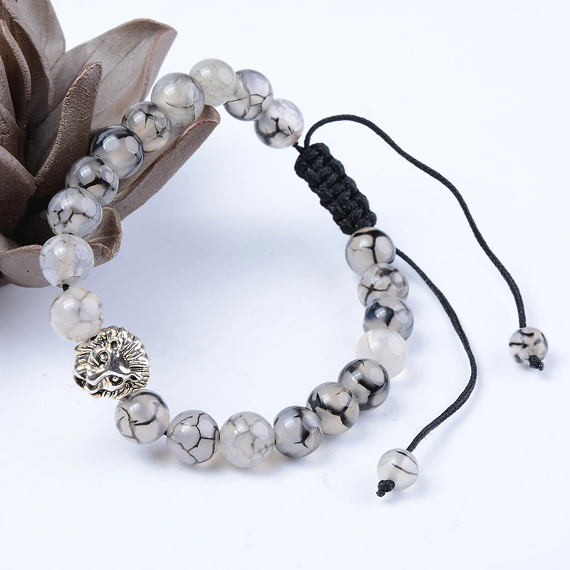 Black Dragon Agate Natural Stone Lion Head Bracelet