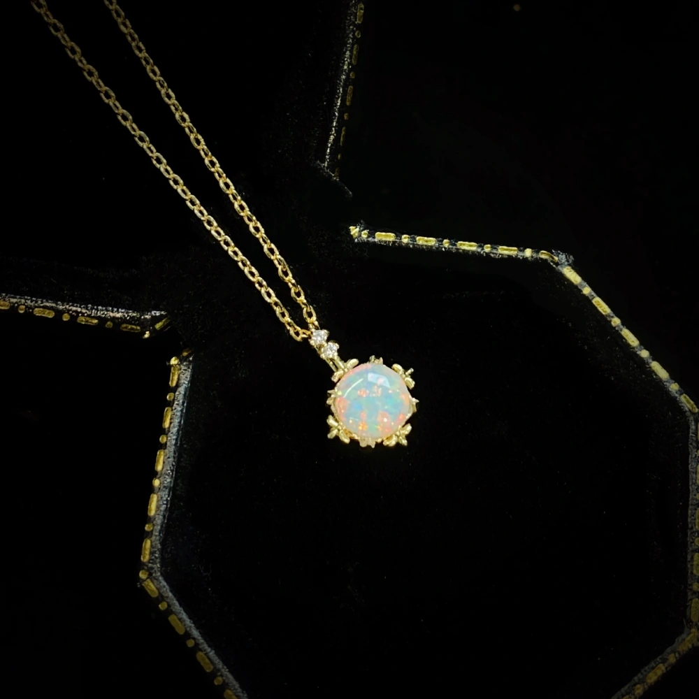 Opal Court Style Glow Gold Plated 14k Yellow Gold Necklace