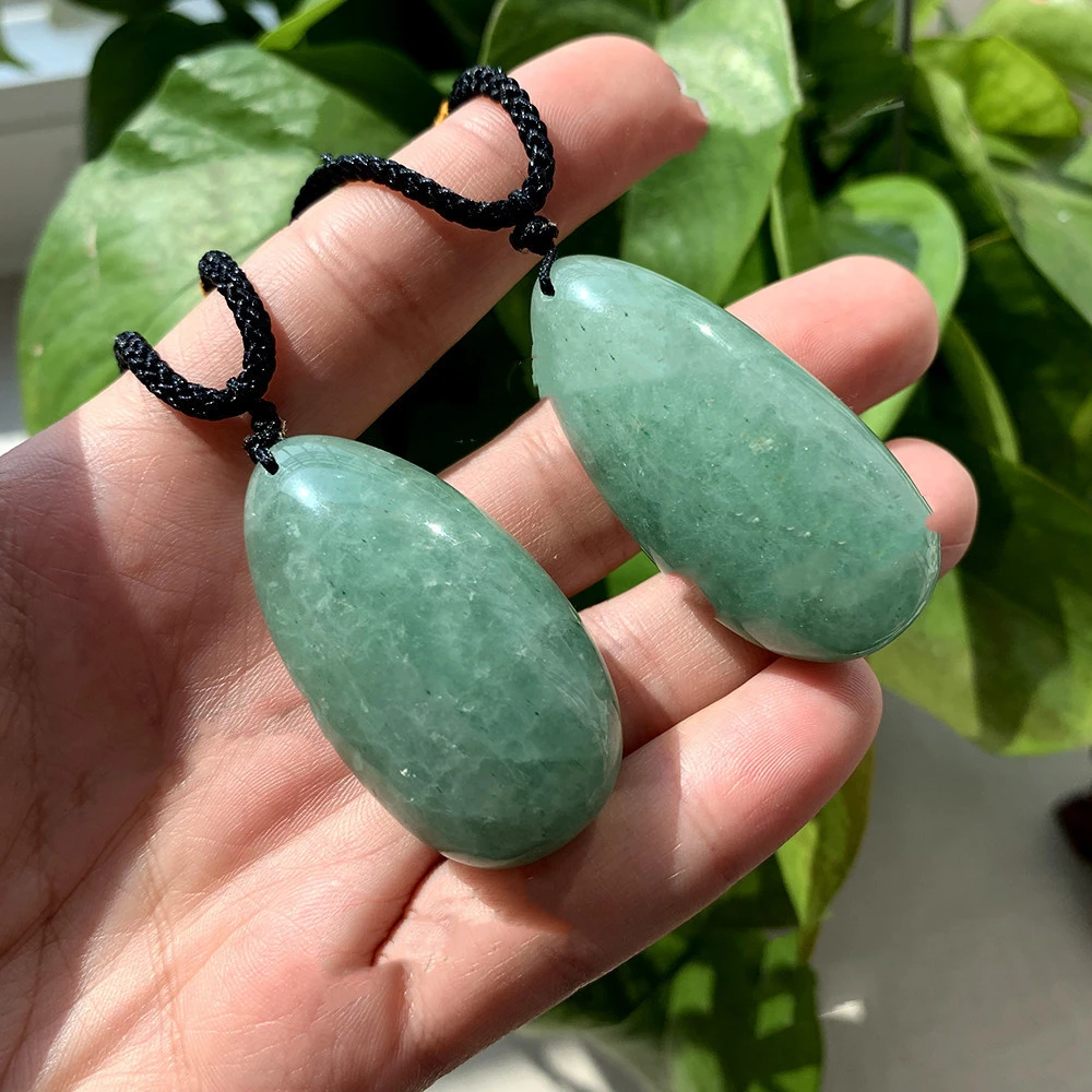 Natural Crystal Rough Polished Green Aventurine Jade Pendant With Rope