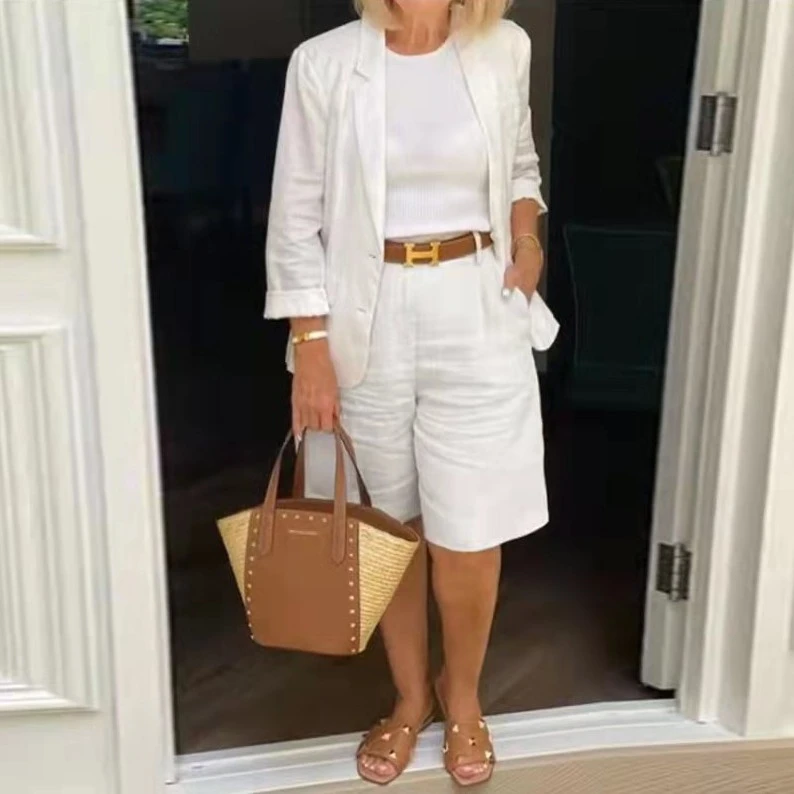 Women's Cardigan Jacket Shorts Two Piece Set