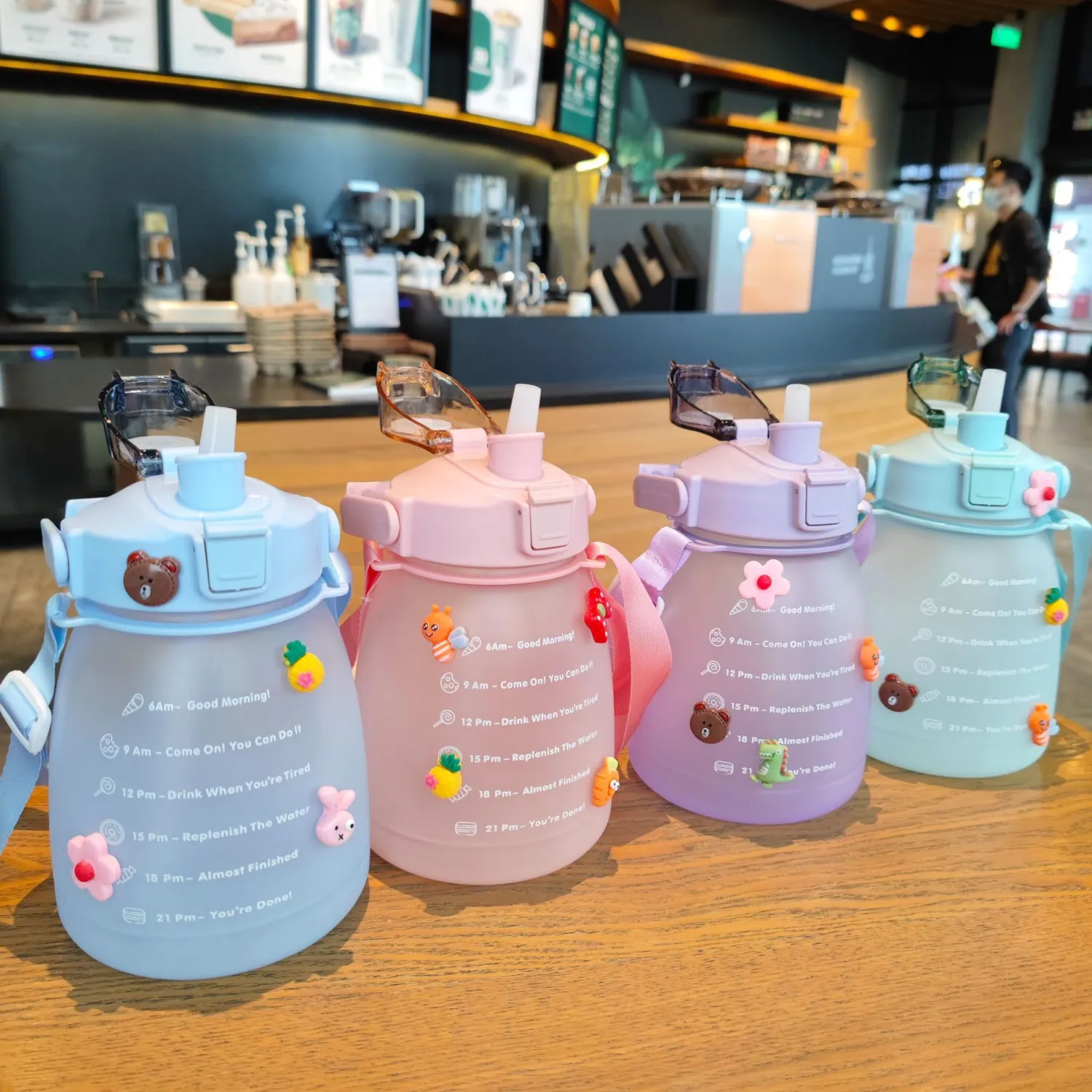 Gradient Big Belly Cup Cute Fat Pot Fitness Outdoor Sports Bottle Straw Student Plastic Water Cup