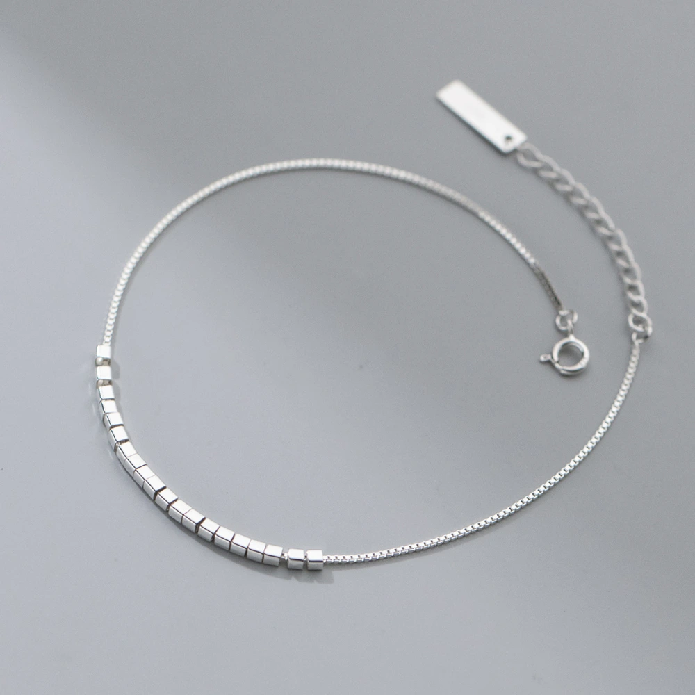 S925 Sterling Silver Simple Small Square Anklet