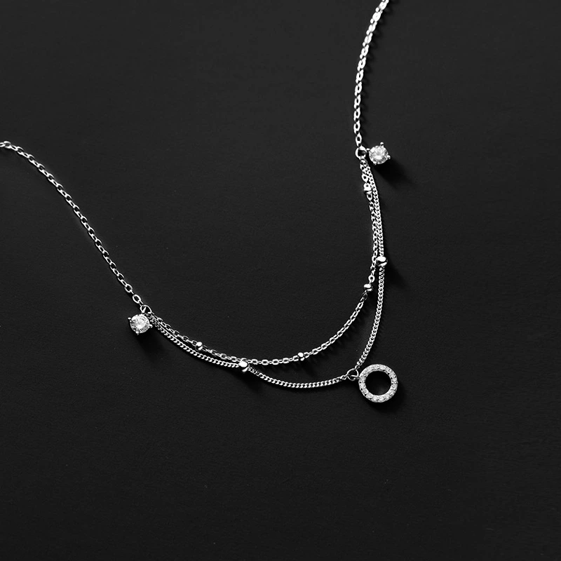 Silver  Diamond Ring Anklet Double Layer Simple