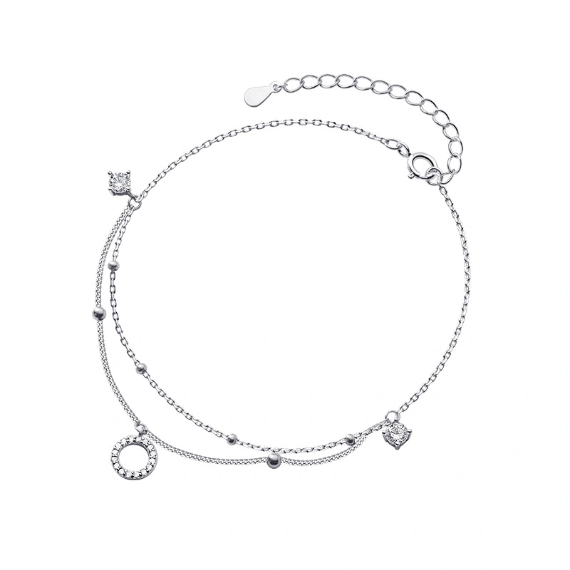 Silver  Diamond Ring Anklet Double Layer Simple