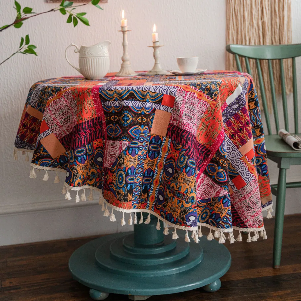 Boho Striped Print Round Living Room Tablecloth