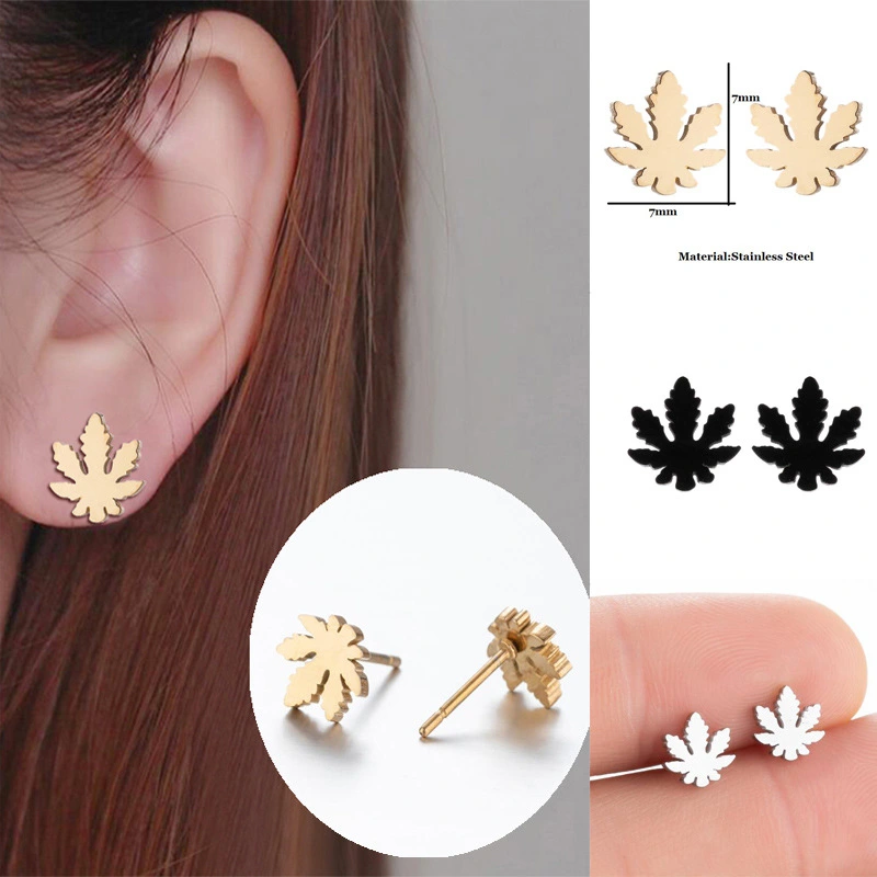 Ins Japanese And Korean Style Stainless Steel Studs Female Student Personality Five-pointed Maple Leaf Graceful Ear Ornaments