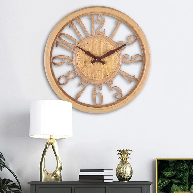 Household Round Hollow Wood Wall Clock